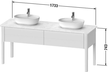 Immagine di Duravit LUV base sottolavabo a pavimento per consolle 173 cm, 2 elementi estraibili, colore grigio pietra finitura opaco LU9562B9292