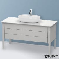 Immagine di Duravit LUV base sottolavabo a pavimento per consolle 133 cm, 1 cassetto, 1 elemento estraibile, cassetto superiore con scasso per il sifone e coprisifone, colore bianco Nordic finitura opaco LU956603939