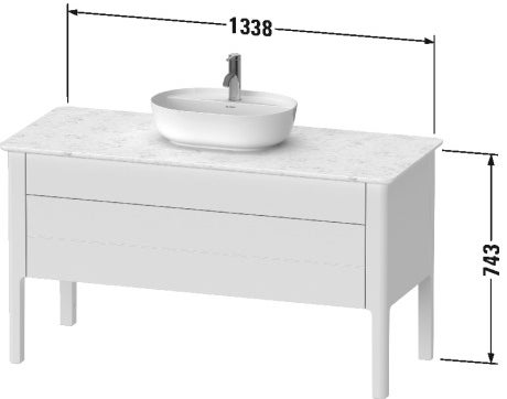 Immagine di Duravit LUV base sottolavabo a pavimento per consolle 133 cm, 1 cassetto, 1 elemento estraibile, cassetto superiore con scasso per il sifone e coprisifone, colore bianco Nordic finitura opaco LU956603939