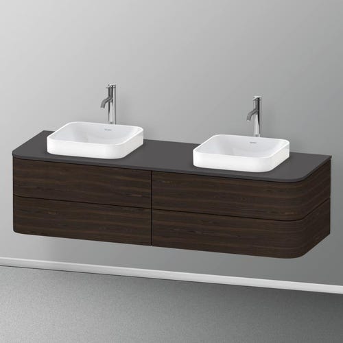 Immagine di Duravit HAPPY D.2 PLUS base sottolavabo sospesa per consolle 160 cm, 4 cassetti, cassetto superiore con scasso per il sifone e coprisifone, finitura noce spazzolato HP4974B6969