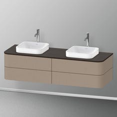Immagine di Duravit HAPPY D.2 PLUS base sottolavabo sospesa per consolle 160 cm, 4 cassetti, cassetto superiore con scasso per il sifone e coprisifone, finitura lino HP4974B7575