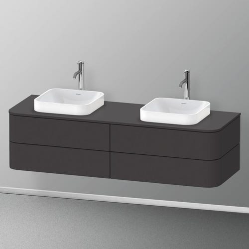 Immagine di Duravit HAPPY D.2 PLUS base sottolavabo sospesa per consolle 160 cm, 4 cassetti, cassetto superiore con scasso per il sifone e coprisifone, colore grigio grafite finitura opaco HP4974B8080