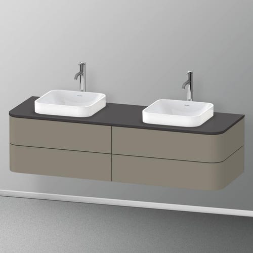 Immagine di Duravit HAPPY D.2 PLUS base sottolavabo sospesa per consolle 160 cm, 4 cassetti, cassetto superiore con scasso per il sifone e coprisifone, colore grigio pietra finitura opaco HP4974B9292