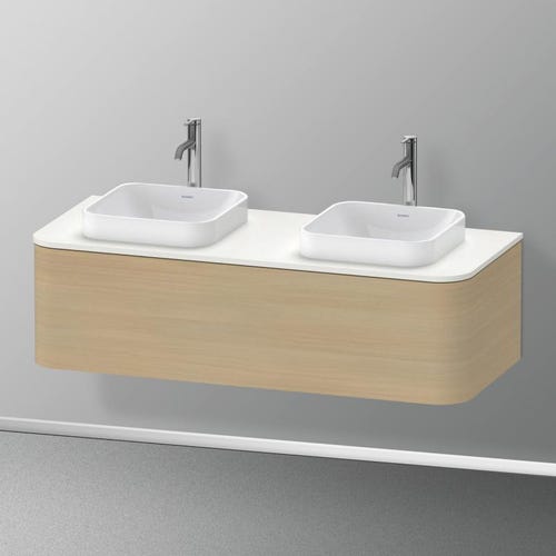 Immagine di Duravit HAPPY D.2 PLUS consolle con due tagli per lavabo 130 cm, per basi sottolavabo con consolle, colore bianco Nordic finitura opaco HP032KB3939