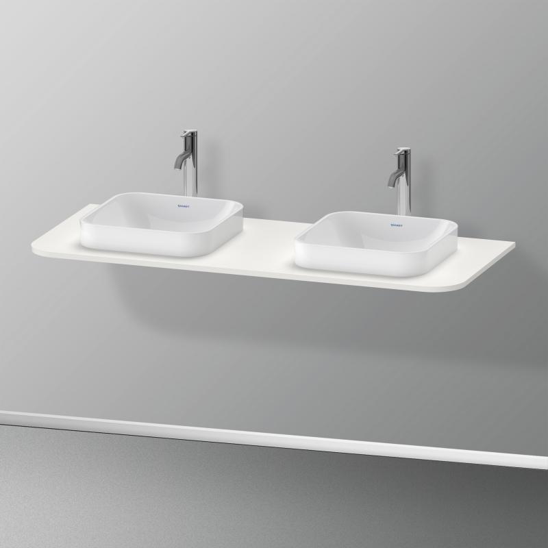Immagine di Duravit HAPPY D.2 PLUS consolle con due tagli per lavabo 130 cm, per basi sottolavabo con consolle, colore bianco Nordic finitura opaco HP032KB3939