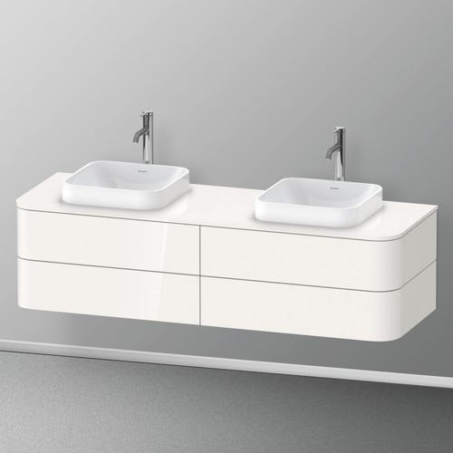 Immagine di Duravit HAPPY D.2 PLUS base sottolavabo sospesa per consolle 160 cm, 4 cassetti, cassetto superiore con scasso per il sifone e coprisifone, colore bianco finitura lucido HP4974B2222