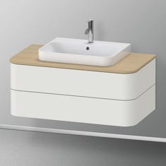 Immagine di Duravit HAPPY D.2 PLUS base sottolavabo sospesa 100 cm per consolle, 2 cassetti, cassetto superiore con scasso per il sifone, colore bianco Nordic finitura opaco HP496103939