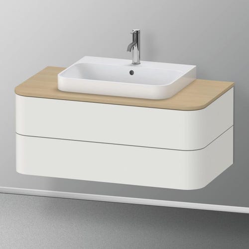 Immagine di Duravit HAPPY D.2 PLUS base sottolavabo sospesa 100 cm per consolle, 2 cassetti, cassetto superiore con scasso per il sifone, colore bianco Nordic finitura opaco HP496103939