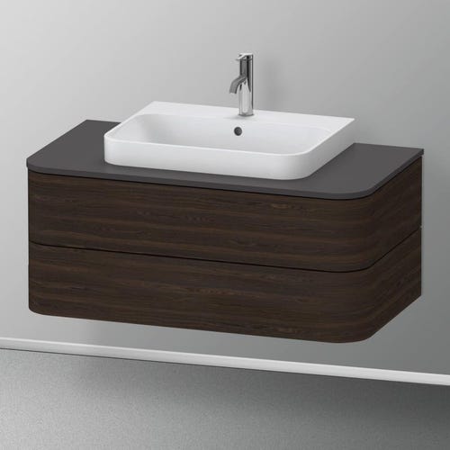 Immagine di Duravit HAPPY D.2 PLUS base sottolavabo sospesa 100 cm per consolle, 2 cassetti, cassetto superiore con scasso per il sifone, finitura noce spazzolato HP496106969