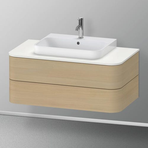 Immagine di Duravit HAPPY D.2 PLUS base sottolavabo sospesa 100 cm per consolle, 2 cassetti, cassetto superiore con scasso per il sifone, finitura rovere mediterraneo HP496107171