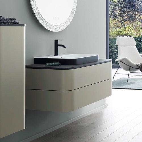 Immagine di Duravit HAPPY D.2 PLUS base sottolavabo sospesa 100 cm per consolle, 2 cassetti, cassetto superiore con scasso per il sifone, colore grigio pietra finitura opaco HP496109292