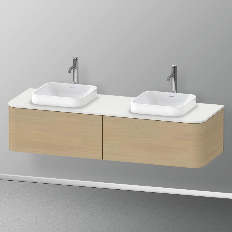 Immagine di Duravit HAPPY D.2 PLUS consolle con due tagli per lavabo 160 cm, per basi sottolavabo con consolle, colore bianco Nordic finitura opaco HP032HB3939
