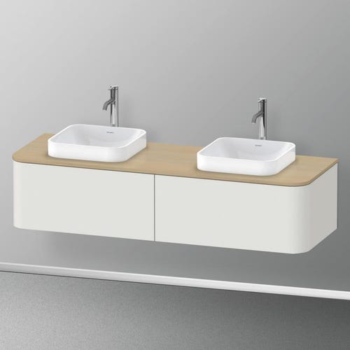 Immagine di Duravit HAPPY D.2 PLUS consolle con due tagli per lavabo 160 cm, per basi sottolavabo con consolle, finitura rovere mediterraneo HP032HB7171