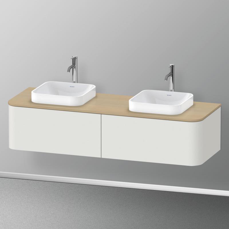 Immagine di Duravit HAPPY D.2 PLUS consolle con due tagli per lavabo 160 cm, per basi sottolavabo con consolle, finitura rovere mediterraneo HP032HB7171