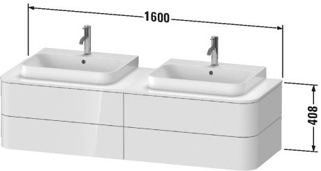 Immagine di Duravit HAPPY D.2 PLUS base sottolavabo sospesa per consolle 160 cm, 4 cassetti, cassetto superiore con scasso per il sifone e coprisifone, finitura lino HP4974B7575
