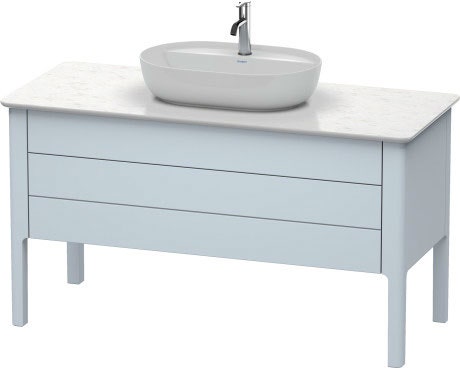 Immagine di Duravit LUV base sottolavabo a pavimento per consolle 133 cm, 1 cassetto, 1 elemento estraibile, cassetto superiore con scasso per il sifone e coprisifone, colore azzurro finitura opaco LU956609797