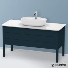 Immagine di Duravit LUV base sottolavabo a pavimento per consolle 133 cm, 1 cassetto, 1 elemento estraibile, cassetto superiore con scasso per il sifone e coprisifone, colore blu notte finitura opaco LU956609898