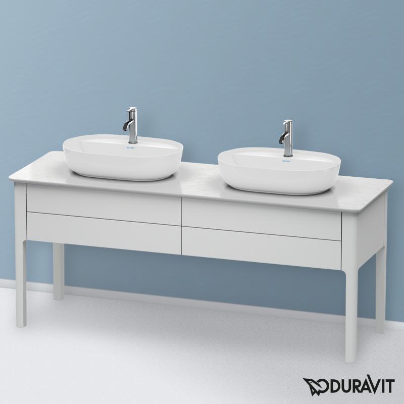 Immagine di Duravit LUV base sottolavabo a pavimento per consolle 173 cm, 2 elementi estraibili, colore bianco finitura opaco LU9562B3636