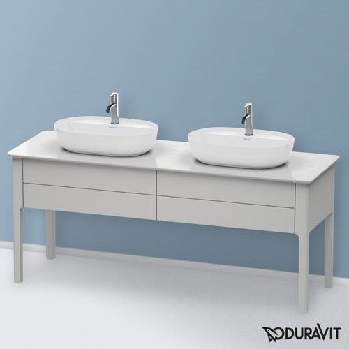 Immagine di Duravit LUV base sottolavabo a pavimento per consolle 173 cm, 2 elementi estraibili, colore bianco Nordic finitura opaco LU9562B3939