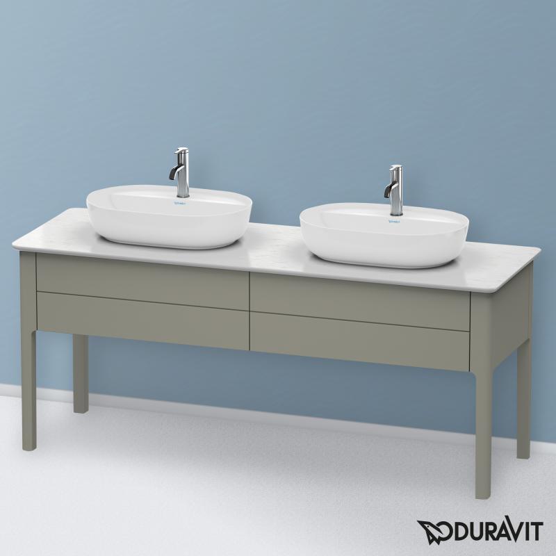 Immagine di Duravit LUV base sottolavabo a pavimento per consolle 173 cm, 2 elementi estraibili, colore grigio pietra finitura opaco LU9562B9292