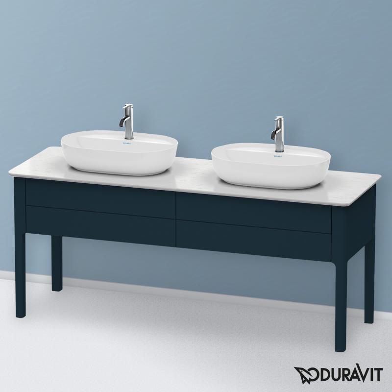 Immagine di Duravit LUV base sottolavabo a pavimento per consolle 173 cm, 2 elementi estraibili, colore blu notte finitura opaco LU9562B9898