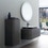 Immagine di Duravit HAPPY D.2 PLUS composizione bagno: mobile sottolavabo e colonna bassa sospesi, colore grigio grafite opaco e noce spazzolato + specchio con illuminazione, finitura organic + lavabo 60 cm, colore antracite opaco + miscelatore monocomando C.1 L, colore nero HP496108080-HP1260R8080