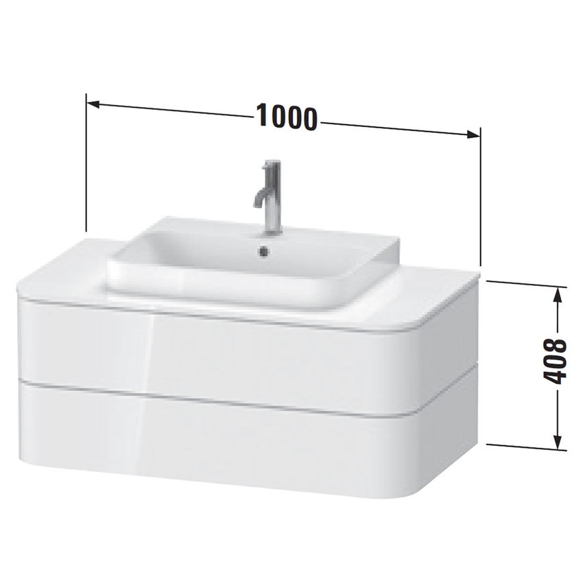 Immagine di Duravit HAPPY D.2 PLUS composizione bagno: mobile sottolavabo e colonna bassa sospesi, colore grigio grafite opaco e noce spazzolato + specchio con illuminazione, finitura organic + lavabo 60 cm, colore antracite opaco + miscelatore monocomando C.1 L, colore nero HP496108080-HP1260R8080