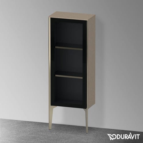 Immagine di Duravit XVIU colonna bassa a pavimento H.89 cm con ante in vetro, cerniera a sinistra, profilo champagne opaco,  finitura rovere cashmere XV1360LB111