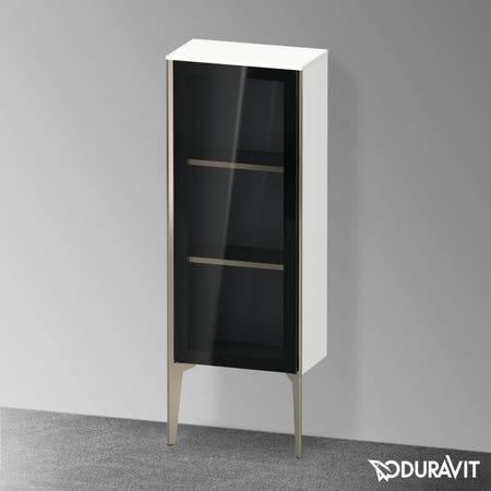 Immagine di Duravit XVIU colonna bassa a pavimento H.89 cm con ante in vetro, cerniera a sinistra, profilo champagne opaco, colore bianco finitura opaco XV1360LB118