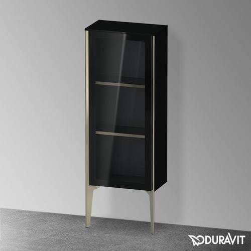 Immagine di Duravit XVIU colonna bassa a pavimento H.89 cm con ante in vetro, cerniera a sinistra, profilo champagne opaco, colore nero finitura lucido XV1360LB140