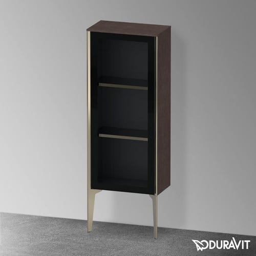 Immagine di Duravit XVIU colonna bassa a pavimento H.89 cm con ante in vetro, cerniera a destra, profilo champagne opaco, finitura rovere scuro spazzolato XV1360RB172
