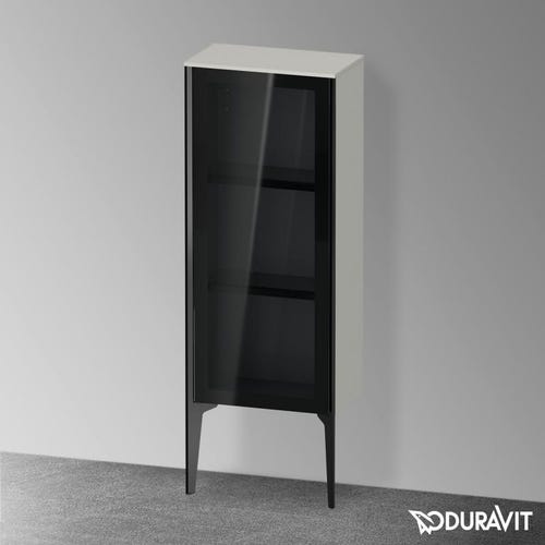 Immagine di Duravit XVIU colonna bassa a pavimento H.89 cm con ante in vetro, cerniera a sinistra, profilo nero opaco, colore grigio cemento finitura opaco XV1360LB207