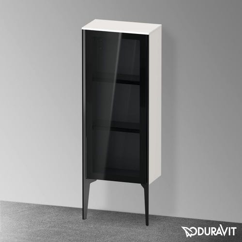 Immagine di Duravit XVIU colonna bassa a pavimento H.89 cm con ante in vetro, cerniera a sinistra, profilo nero opaco, colore bianco finitura lucido XV1360LB222