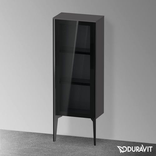 Immagine di Duravit XVIU colonna bassa a pavimento H.89 cm con ante in vetro, cerniera a sinistra, profilo nero opaco, colore grigio grafite finitura opaco XV1360LB249