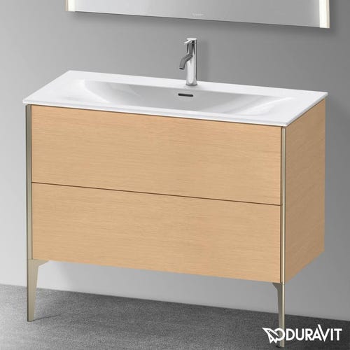 Immagine di Duravit XVIU base sottolavabo a pavimento 101 cm, profilo champagne opaco, finitura rovere spazzolato XV43030B112