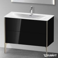 Immagine di Duravit XVIU base sottolavabo a pavimento 101 cm, profilo champagne opaco, colore nero finitura lucido XV43030B140