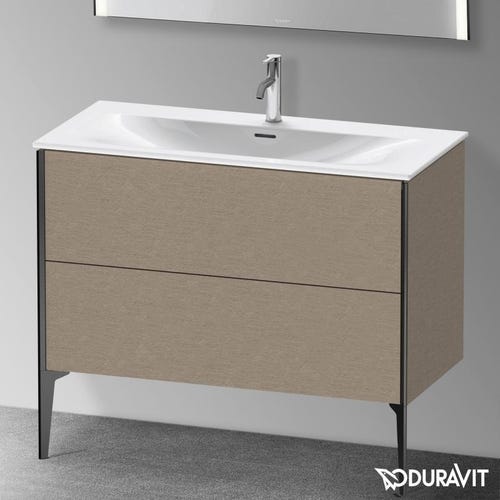 Immagine di Duravit XVIU base sottolavabo a pavimento 101 cm, profilo nero opaco, finitura rovere cashmere XV43030B211