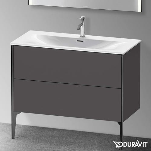 Immagine di Duravit XVIU base sottolavabo a pavimento 101 cm, profilo nero opaco, colore grigio grafite finitura opaco XV43030B249