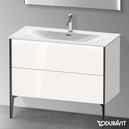 Immagine di Duravit XVIU base sottolavabo a pavimento 101 cm, profilo nero opaco, colore bianco finitura lucido XV43030B222