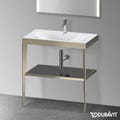 Immagine di Duravit XVIU sostegno metallico 80 cm colore champagne finitura opaco, ripiano in vetro colore grigio flanella finitura lucido, lavabo consolle c-bonded monoforo XV4715OB189