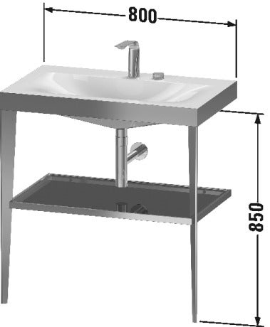 Immagine di Duravit XVIU sostegno metallico 80 cm colore champagne finitura opaco, ripiano in vetro colore grigio flanella finitura lucido, lavabo consolle c-bonded monoforo XV4715OB189