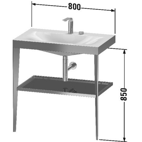 Immagine di Duravit XVIU sostegno metallico 80 cm colore champagne finitura opaco, ripiano in vetro colore bianco finitura lucido, lavabo consolle c-bonded due fori XV4715EB185