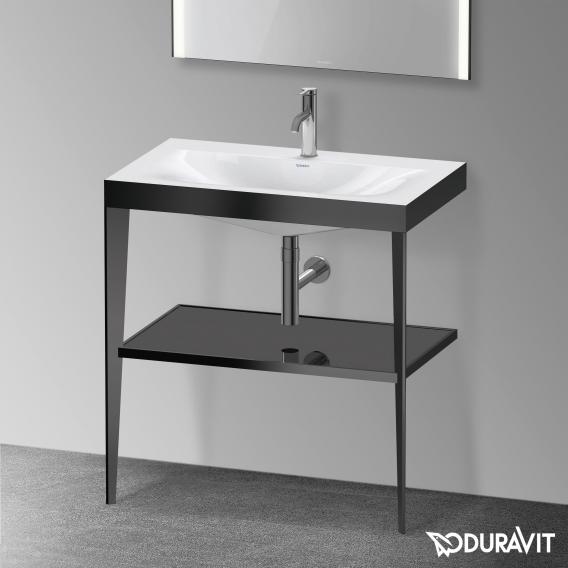 Immagine di Duravit XVIU sostegno metallico 80 cm colore nero finitura opaco, ripiano in vetro colore nero finitura lucido, lavabo consolle c-bonded monoforo XV4715OB240