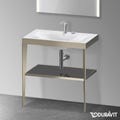 Immagine di Duravit XVIU sostegno metallico 80 cm colore champagne finitura opaco, ripiano in vetro colore nero finitura lucido, lavabo consolle c-bonded due fori XV4715EB140