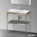 Immagine di Duravit XVIU sostegno metallico 80 cm colore champagne finitura opaco, ripiano in vetro colore grigio flanella finitura lucido, lavabo consolle c-bonded due fori XV4715EB189