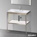 Immagine di Duravit XVIU sostegno metallico 80 cm colore champagne finitura opaco, ripiano in vetro colore bianco finitura lucido, lavabo consolle c-bonded due fori XV4715EB185