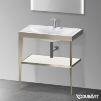 Immagine di Duravit XVIU sostegno metallico 80 cm colore champagne finitura opaco, ripiano in vetro colore bianco finitura lucido, lavabo consolle c-bonded due fori XV4715EB185