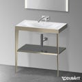 Immagine di Duravit XVIU sostegno metallico 80 cm colore champagne finitura opaco, ripiano in vetro colore grigio flanella finitura lucido, lavabo consolle c-bonded XV4715NB189