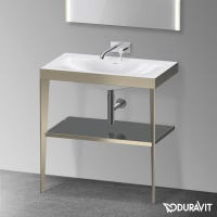 Immagine di Duravit XVIU sostegno metallico 80 cm colore champagne finitura opaco, ripiano in vetro colore grigio flanella finitura lucido, lavabo consolle c-bonded XV4715NB189