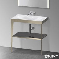 Immagine di Duravit XVIU sostegno metallico 80 cm colore champagne finitura opaco, ripiano in vetro colore nero finitura lucido, lavabo consolle c-bonded XV4715NB140